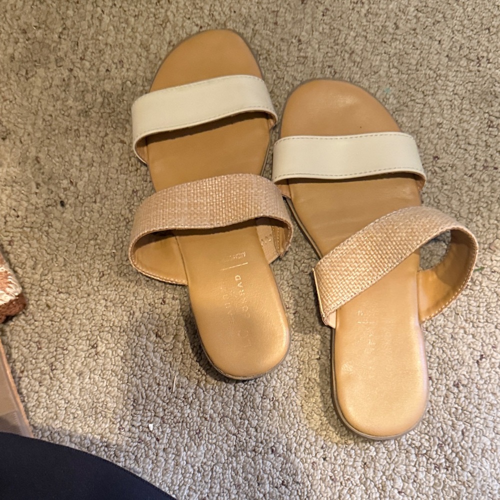 LC Lauren Conrad Two-Strap Slide Sandals in Cream and Tan